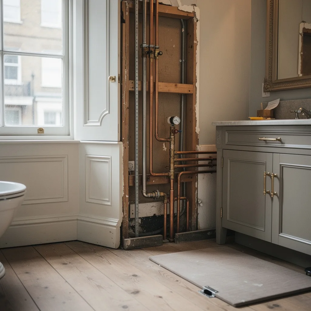 Heritage copper pipe bathroom installation — London plumbing